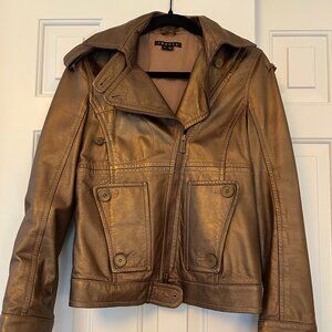 Theory "Anson B" brown leather motorcycle jacket, Size 6